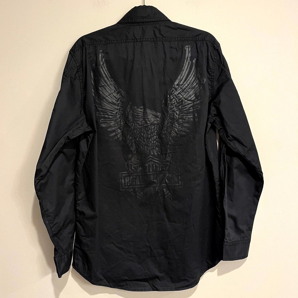 Harley-Davidson Shirt Button Up Black Eagle Graphic Long Sleeve Mens M NWT